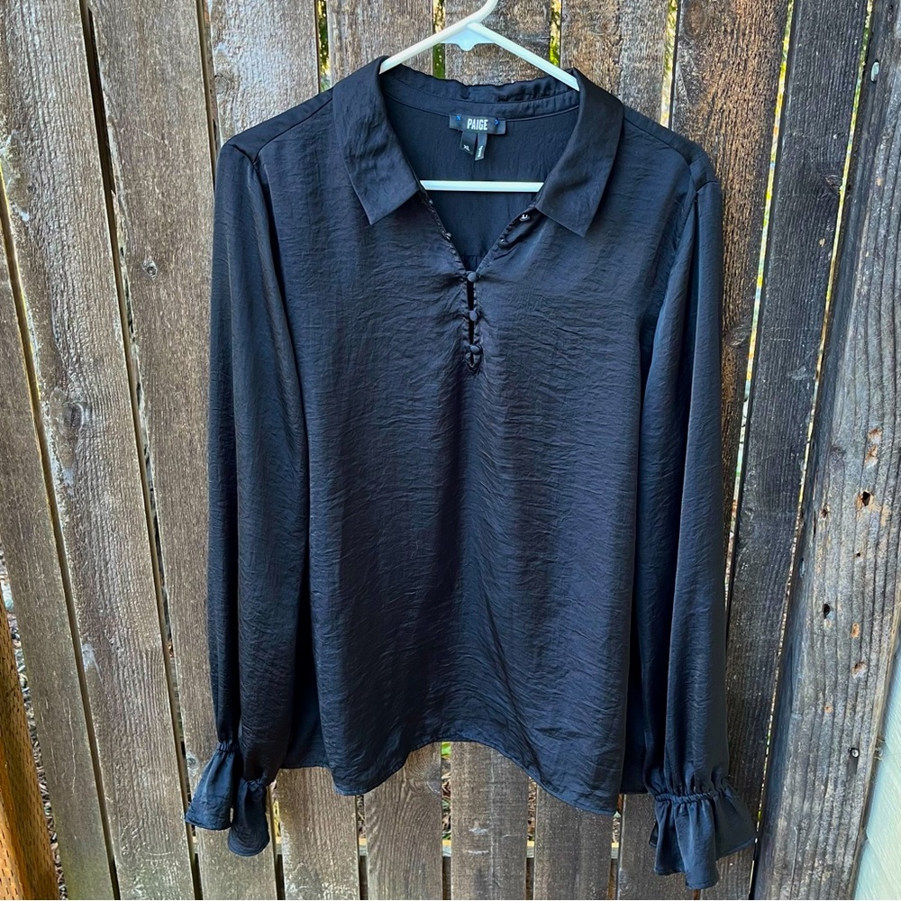 Paige Resa Black Satin Blouse Sz XL